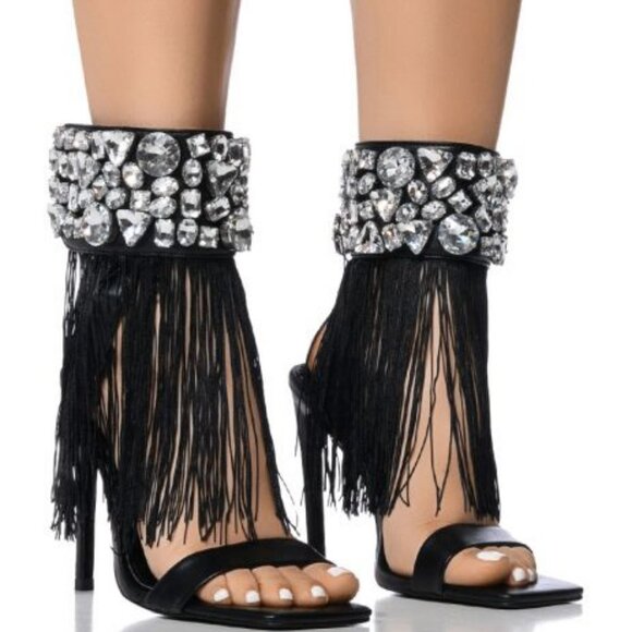 AZALEA " THE RHINESTONE DRAPED  TASSEL SANDAL  " IN BLACK (BRAND NEW !!!!!!!!! - Picture 1 of 7